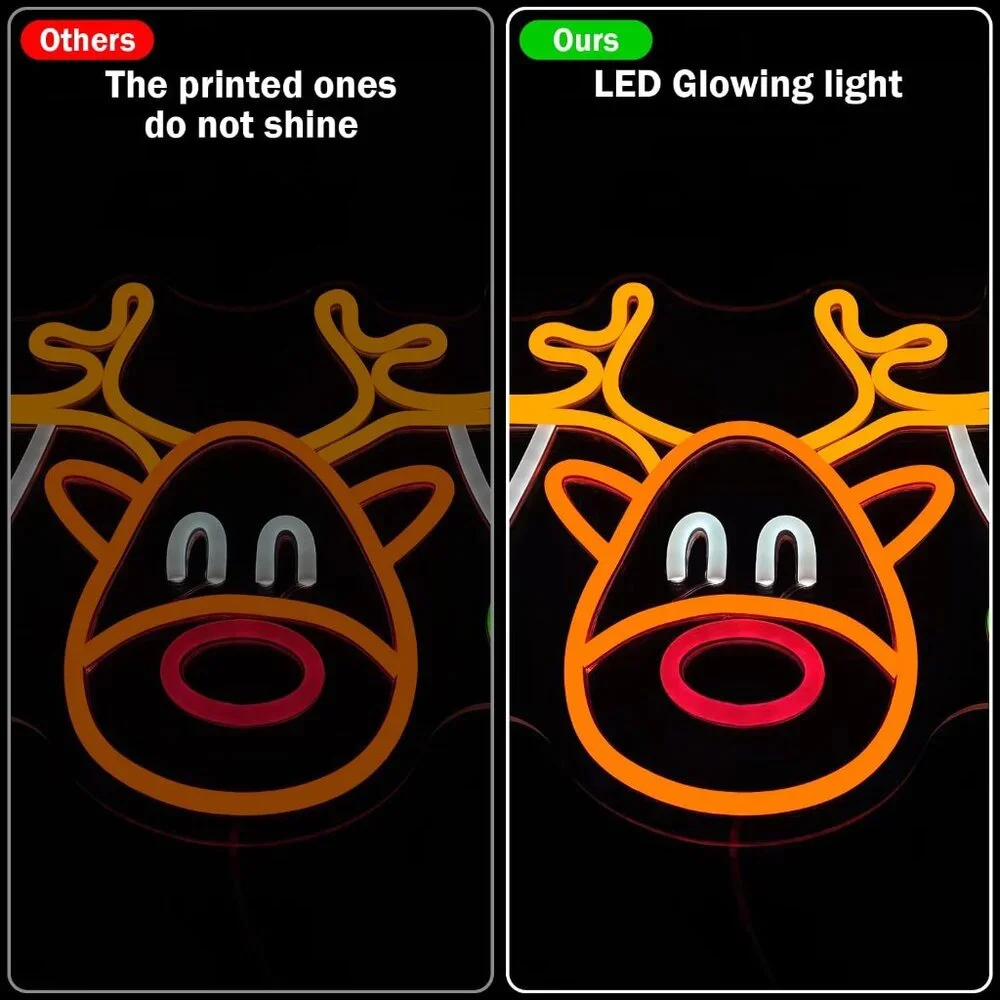 Christmas Reindeer Neon Sign Led Candy Dimmable Light Up Sign for Party Kids
